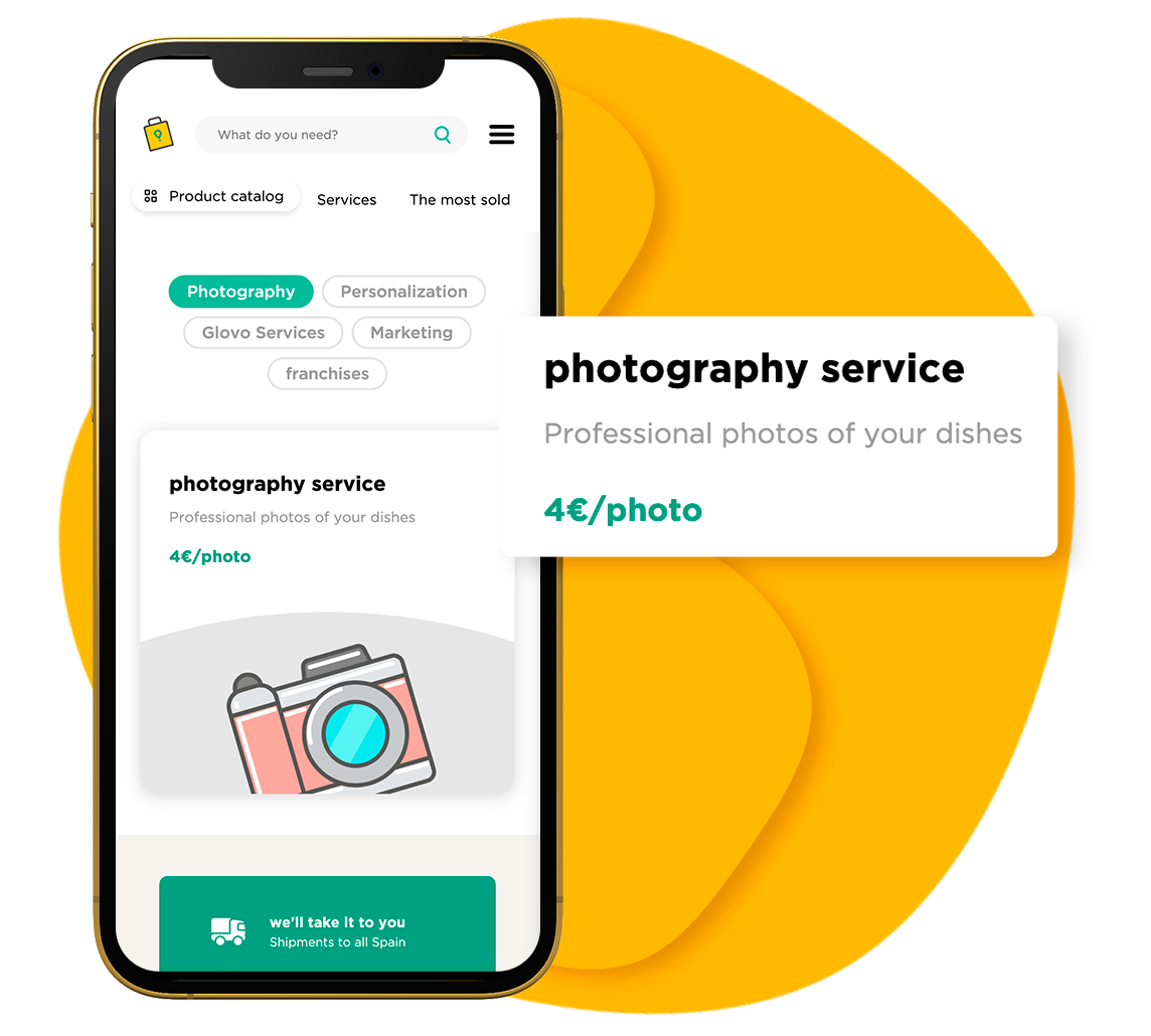 Screenshot of Glovo Store photography service